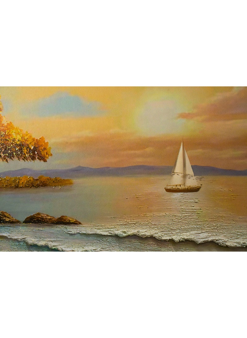 30x40/40x40/30x40cm Relief Art Canvas Print Trio – Autumn Tree, Sunset Sailboat & Beach Scene Wall Art for Living Room & Bedroom - Image 4